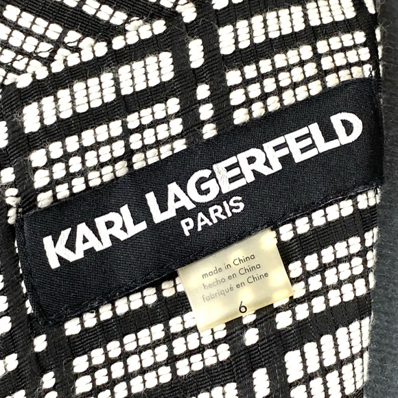 KARL LAGERFELD | Houndstooth black/white plaid mod sheath dress, cowl neck, sz 6 - Picture 6 of 8